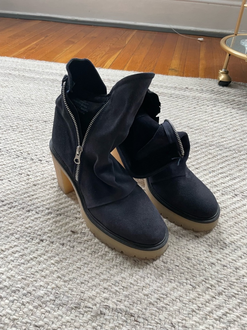 Free People Black Suede Ankle Boots with Chunky Tan Sole